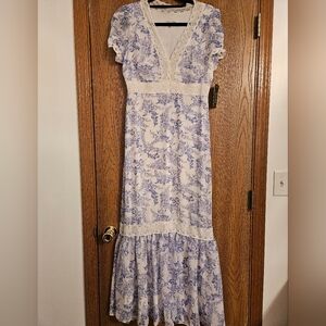 Taylor Blue and White Lace Maxi Dress